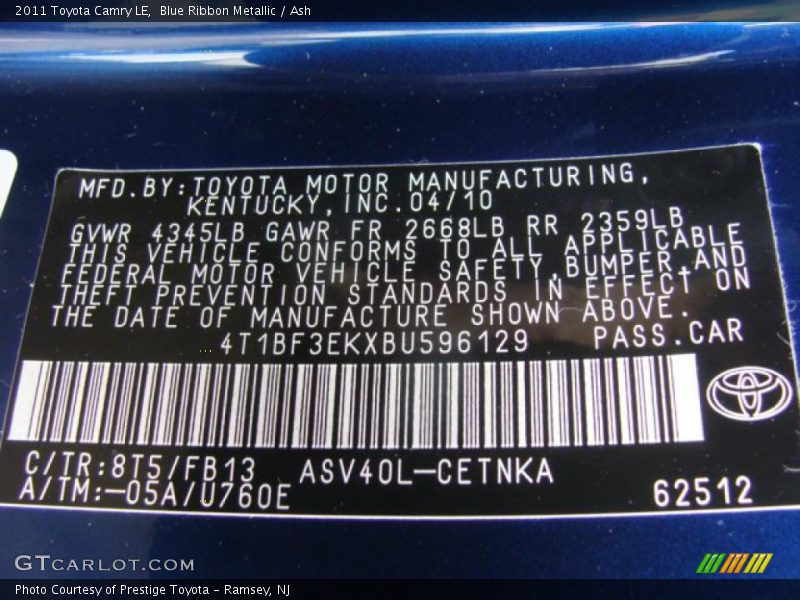 Blue Ribbon Metallic / Ash 2011 Toyota Camry LE