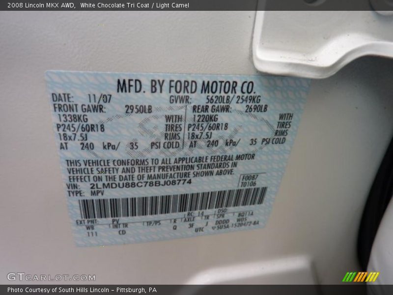 White Chocolate Tri Coat / Light Camel 2008 Lincoln MKX AWD