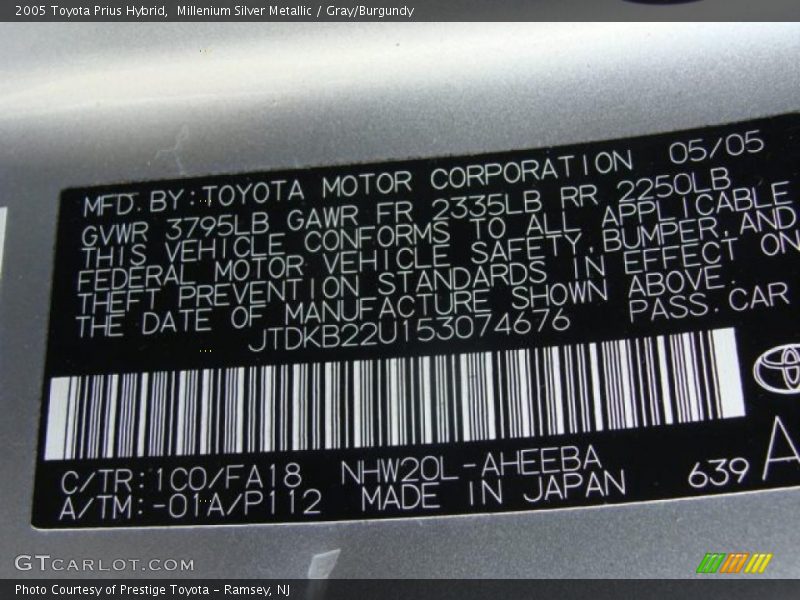 Millenium Silver Metallic / Gray/Burgundy 2005 Toyota Prius Hybrid