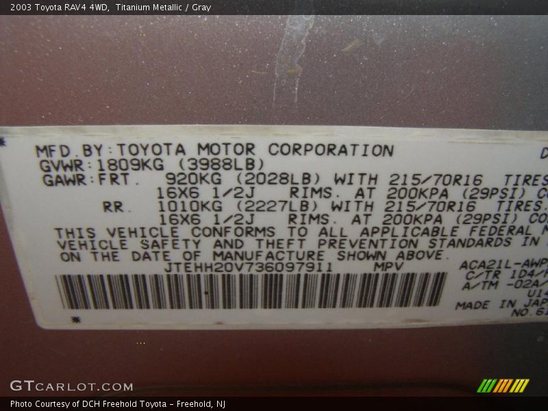 Titanium Metallic / Gray 2003 Toyota RAV4 4WD