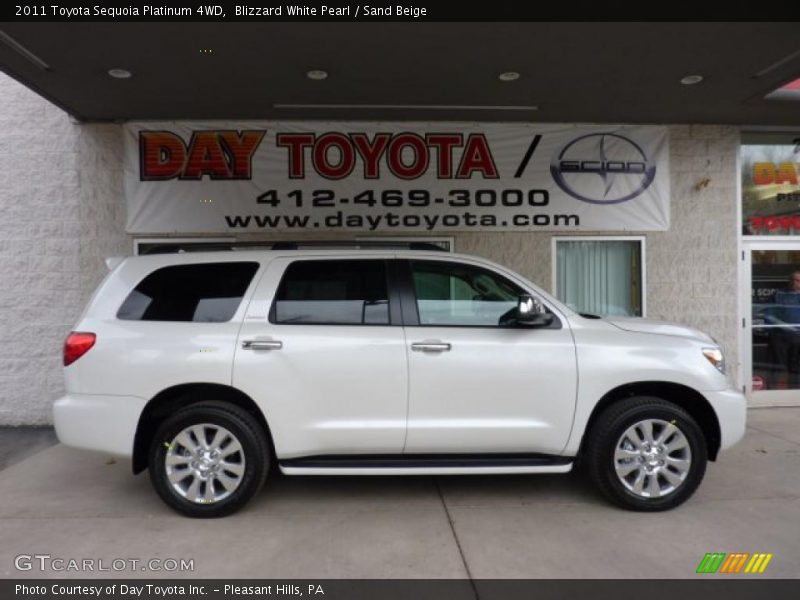 Blizzard White Pearl / Sand Beige 2011 Toyota Sequoia Platinum 4WD
