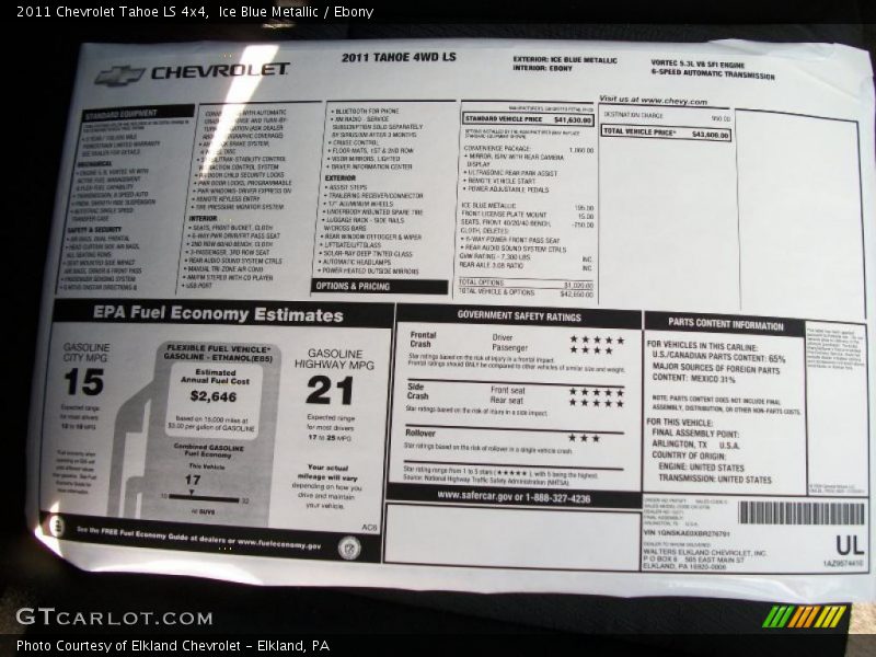  2011 Tahoe LS 4x4 Window Sticker