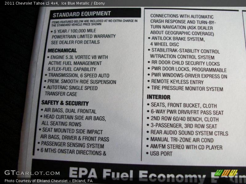  2011 Tahoe LS 4x4 Window Sticker