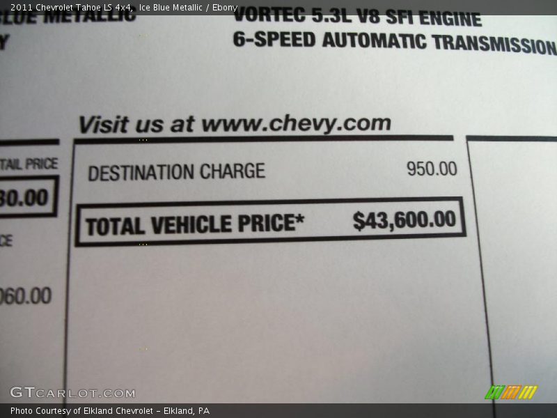  2011 Tahoe LS 4x4 Window Sticker