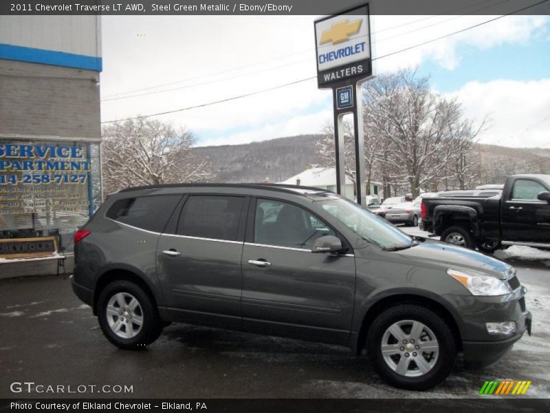 Steel Green Metallic / Ebony/Ebony 2011 Chevrolet Traverse LT AWD