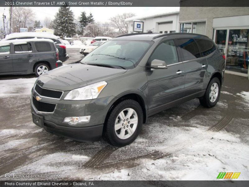 Steel Green Metallic / Ebony/Ebony 2011 Chevrolet Traverse LT AWD