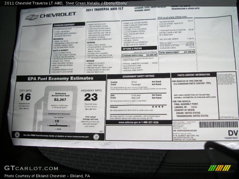 Steel Green Metallic / Ebony/Ebony 2011 Chevrolet Traverse LT AWD