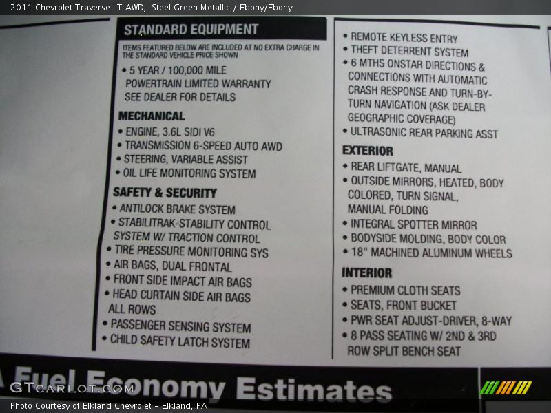 Steel Green Metallic / Ebony/Ebony 2011 Chevrolet Traverse LT AWD