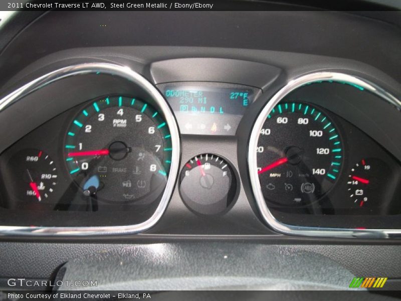 Steel Green Metallic / Ebony/Ebony 2011 Chevrolet Traverse LT AWD
