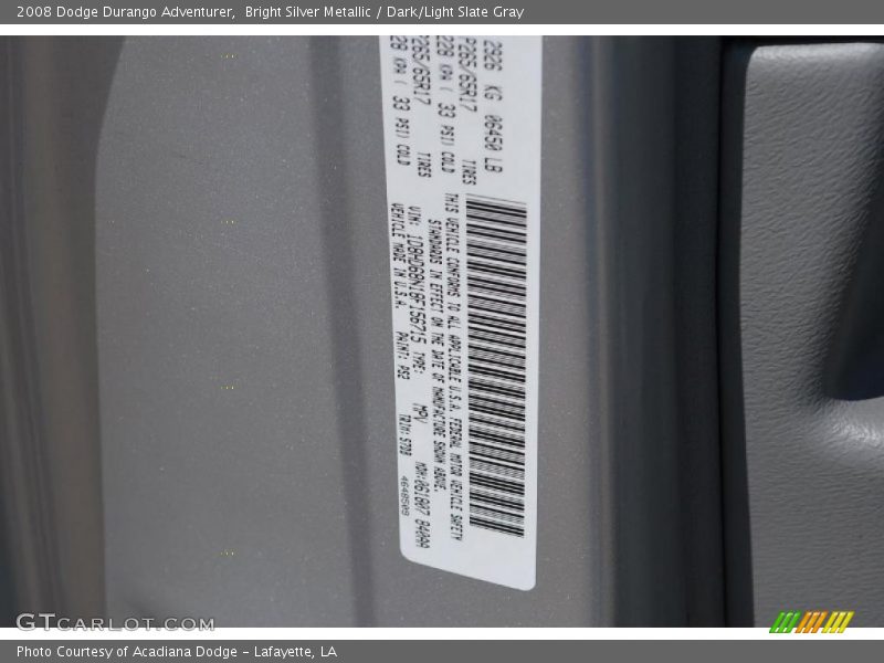 Bright Silver Metallic / Dark/Light Slate Gray 2008 Dodge Durango Adventurer