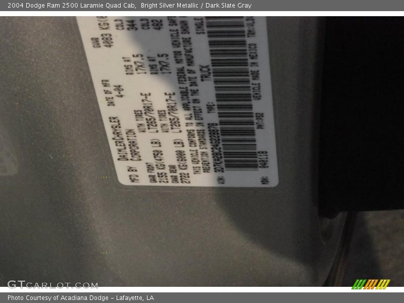 Bright Silver Metallic / Dark Slate Gray 2004 Dodge Ram 2500 Laramie Quad Cab