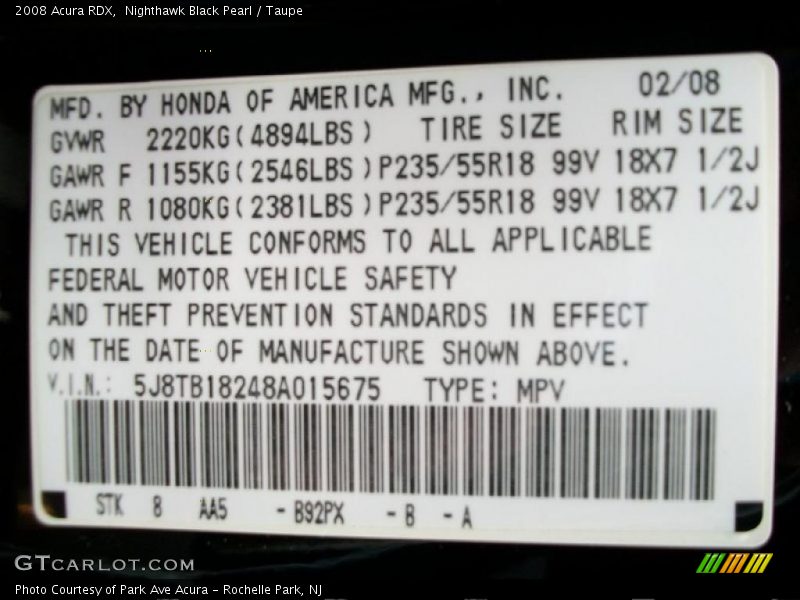 Nighthawk Black Pearl / Taupe 2008 Acura RDX