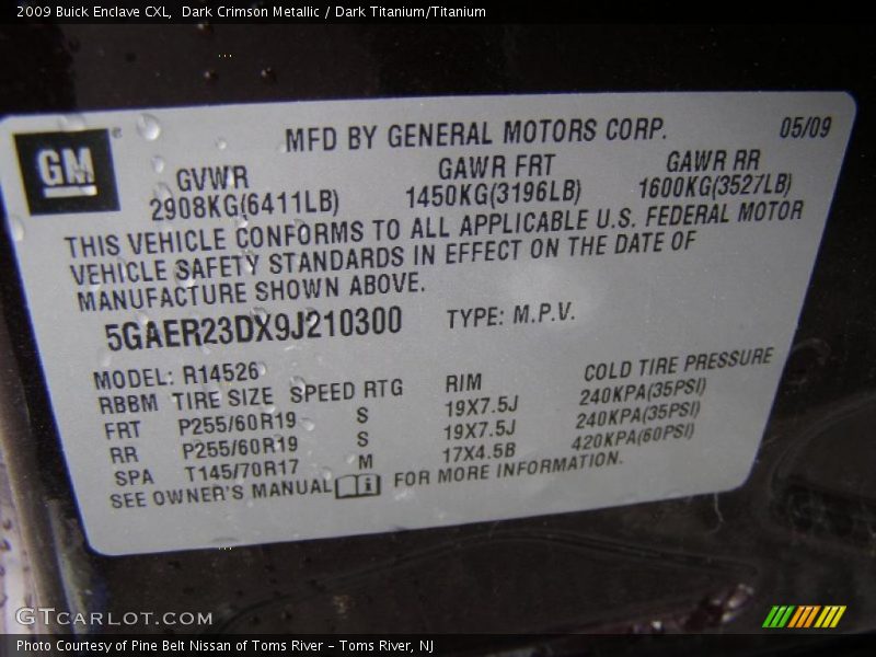 Dark Crimson Metallic / Dark Titanium/Titanium 2009 Buick Enclave CXL