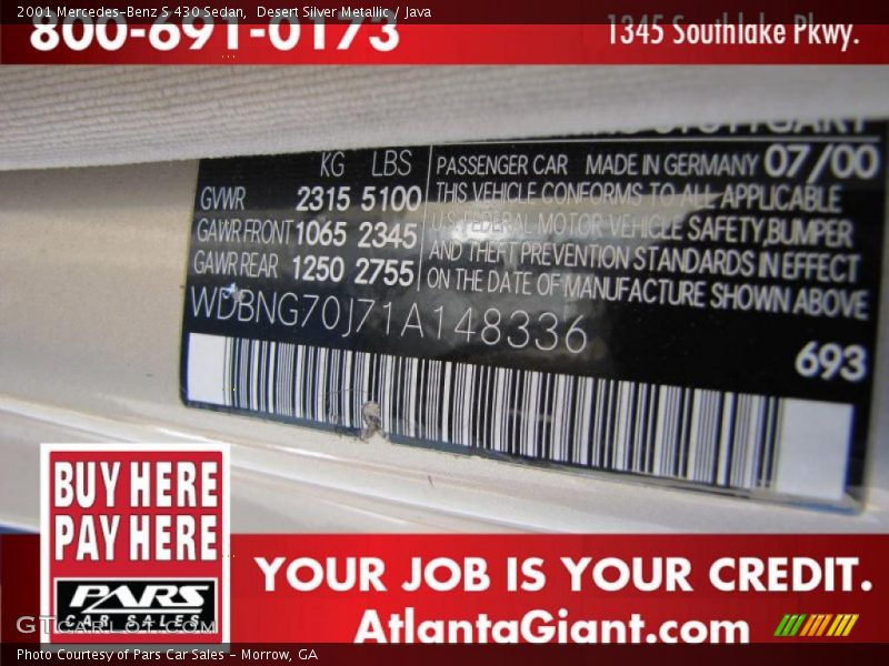 Desert Silver Metallic / Java 2001 Mercedes-Benz S 430 Sedan