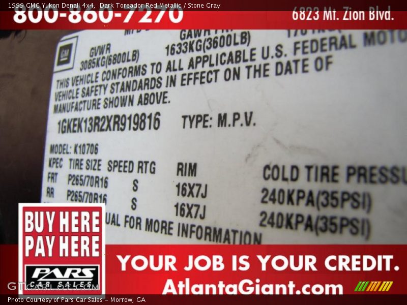 Dark Toreador Red Metallic / Stone Gray 1999 GMC Yukon Denali 4x4