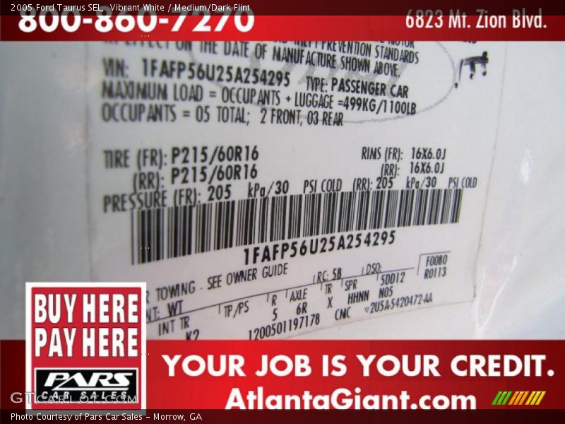 Vibrant White / Medium/Dark Flint 2005 Ford Taurus SEL