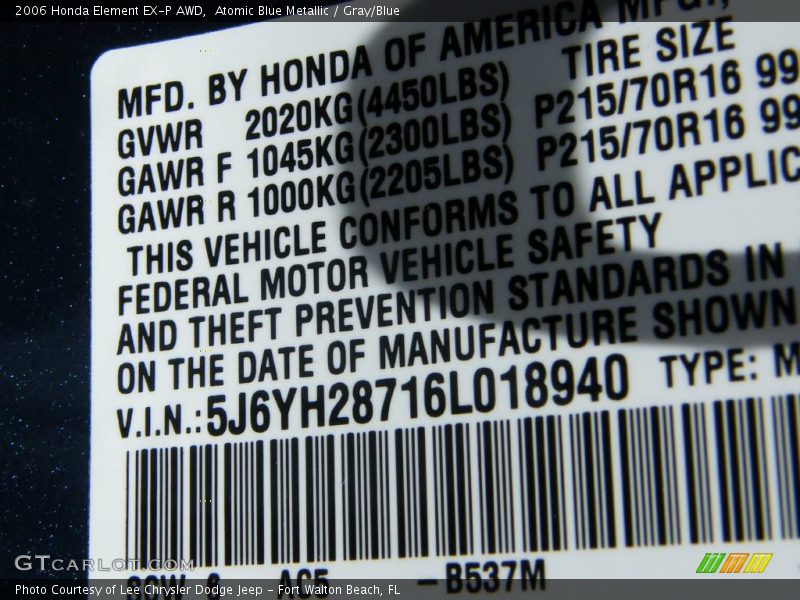 Atomic Blue Metallic / Gray/Blue 2006 Honda Element EX-P AWD