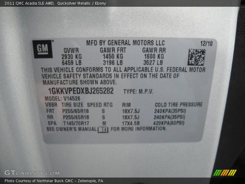 Quicksilver Metallic / Ebony 2011 GMC Acadia SLE AWD