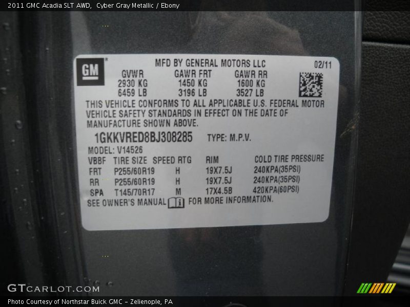 Cyber Gray Metallic / Ebony 2011 GMC Acadia SLT AWD