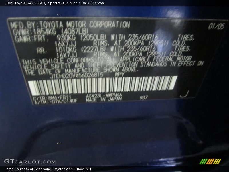 Spectra Blue Mica / Dark Charcoal 2005 Toyota RAV4 4WD