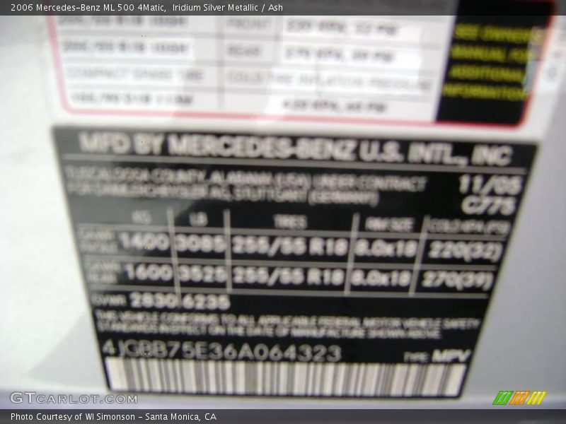 Iridium Silver Metallic / Ash 2006 Mercedes-Benz ML 500 4Matic