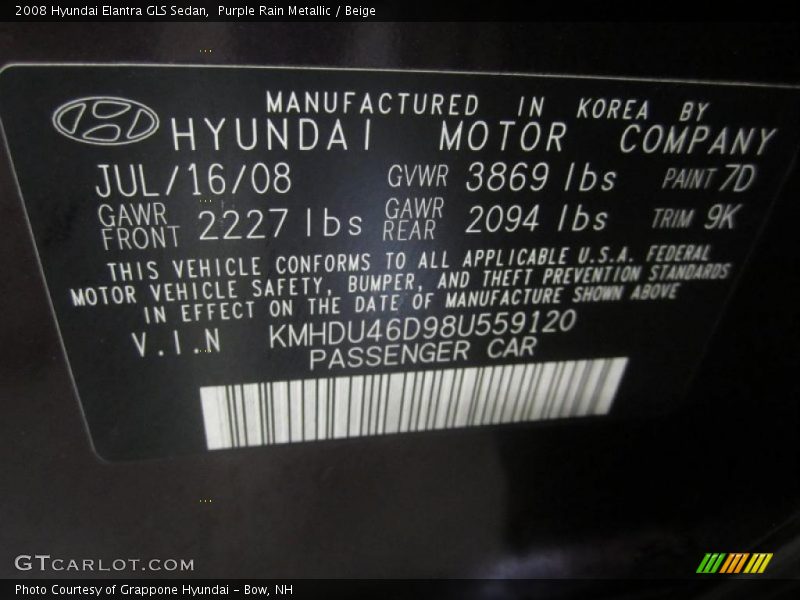 Purple Rain Metallic / Beige 2008 Hyundai Elantra GLS Sedan