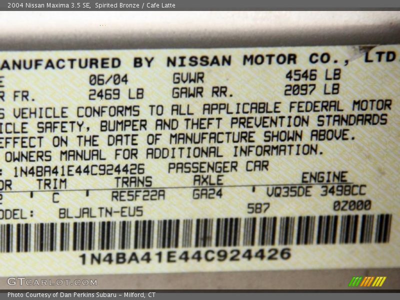 Spirited Bronze / Cafe Latte 2004 Nissan Maxima 3.5 SE