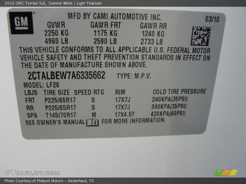 Summit White / Light Titanium 2010 GMC Terrain SLE