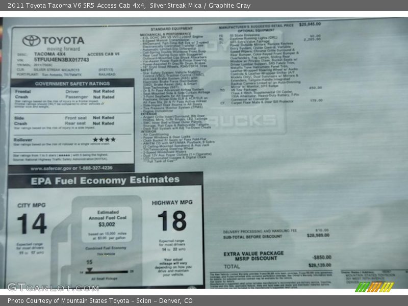 Silver Streak Mica / Graphite Gray 2011 Toyota Tacoma V6 SR5 Access Cab 4x4