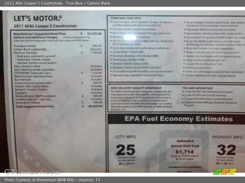 True Blue / Carbon Black 2011 Mini Cooper S Countryman