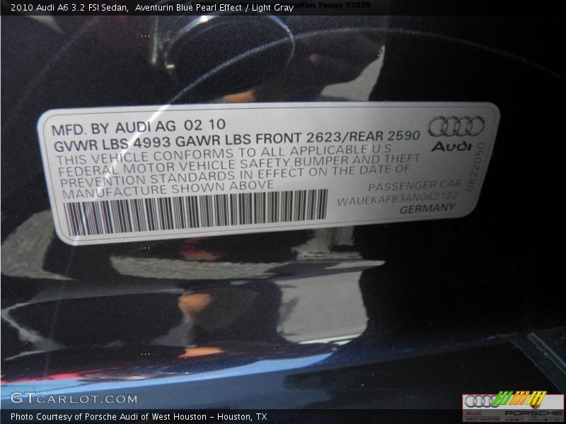 Aventurin Blue Pearl Effect / Light Gray 2010 Audi A6 3.2 FSI Sedan