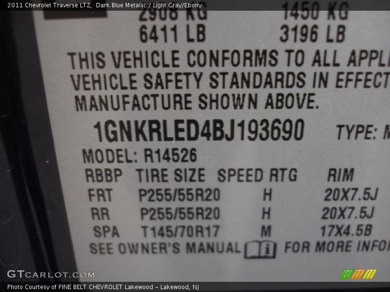 Dark Blue Metallic / Light Gray/Ebony 2011 Chevrolet Traverse LTZ