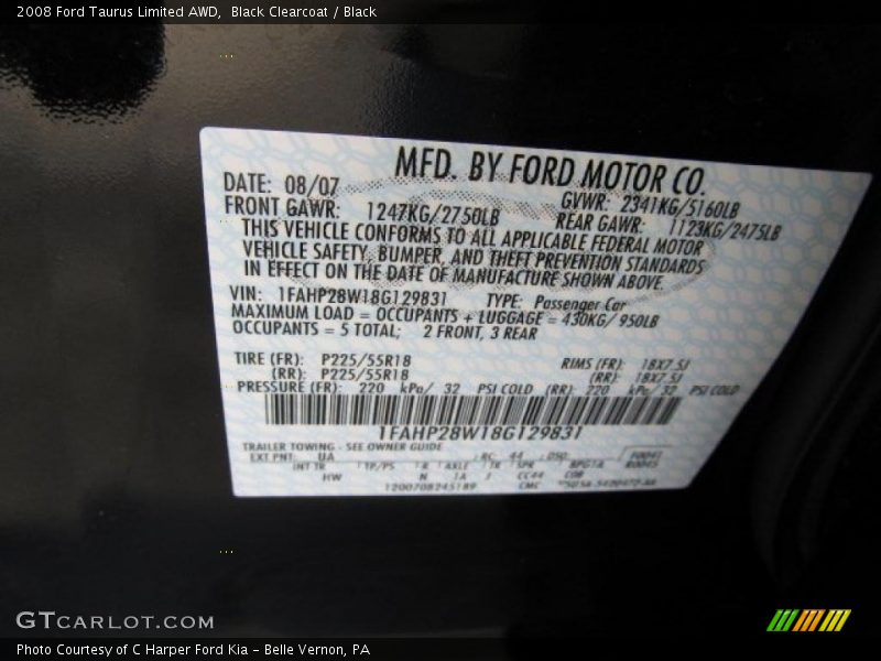 Black Clearcoat / Black 2008 Ford Taurus Limited AWD