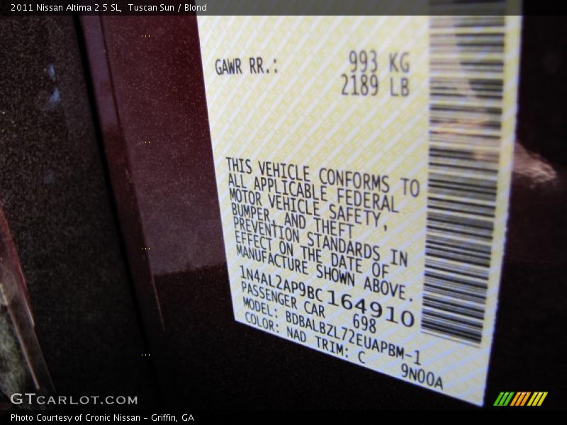 Tuscan Sun / Blond 2011 Nissan Altima 2.5 SL