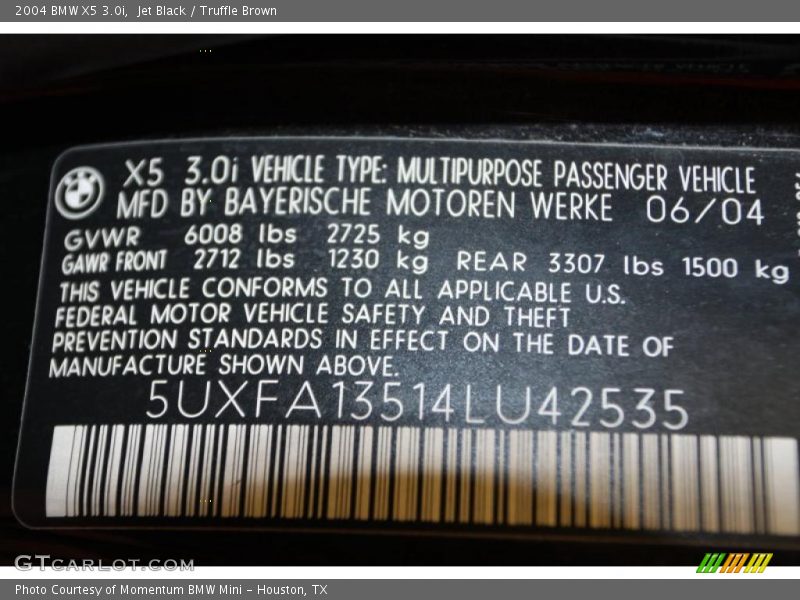 Jet Black / Truffle Brown 2004 BMW X5 3.0i