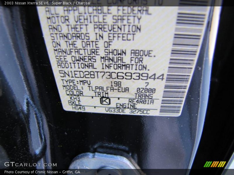 Super Black / Charcoal 2003 Nissan Xterra SE V6