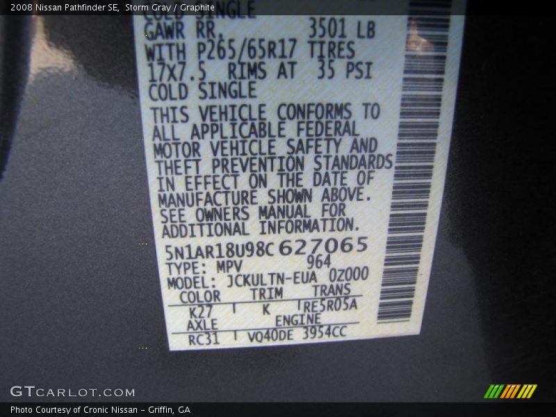 Storm Gray / Graphite 2008 Nissan Pathfinder SE