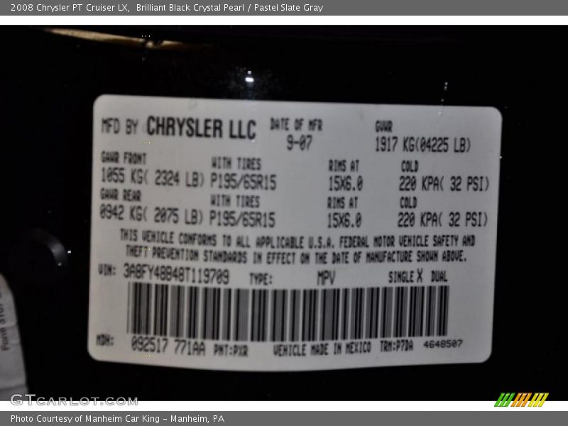 Brilliant Black Crystal Pearl / Pastel Slate Gray 2008 Chrysler PT Cruiser LX