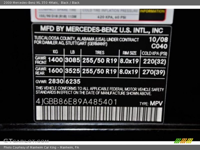 Black / Black 2009 Mercedes-Benz ML 350 4Matic