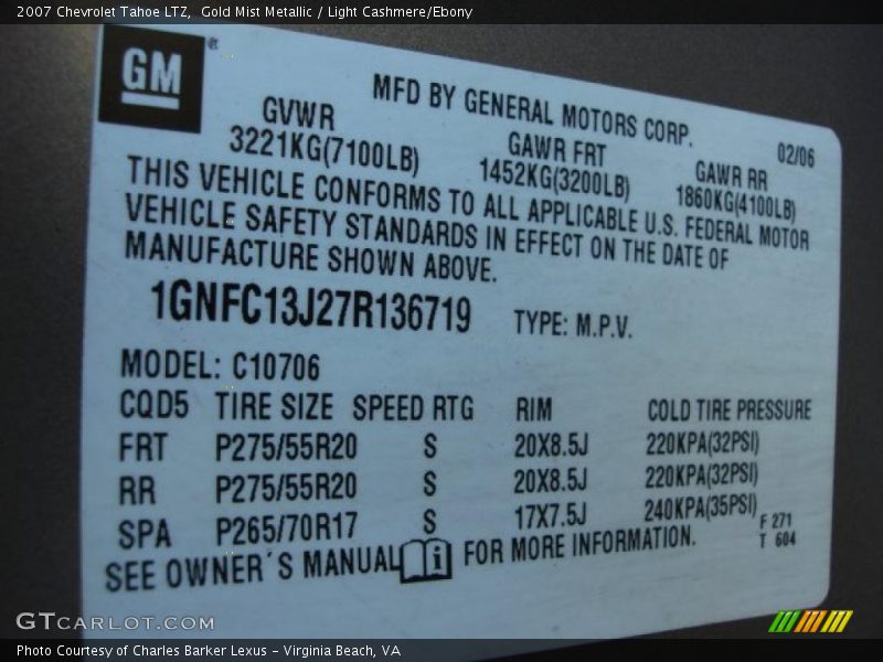 Gold Mist Metallic / Light Cashmere/Ebony 2007 Chevrolet Tahoe LTZ