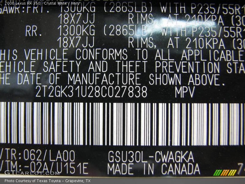 Crystal White / Ivory 2008 Lexus RX 350