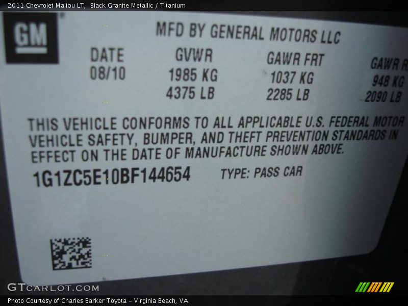 Black Granite Metallic / Titanium 2011 Chevrolet Malibu LT