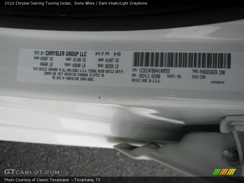 Stone White / Dark Khaki/Light Graystone 2010 Chrysler Sebring Touring Sedan