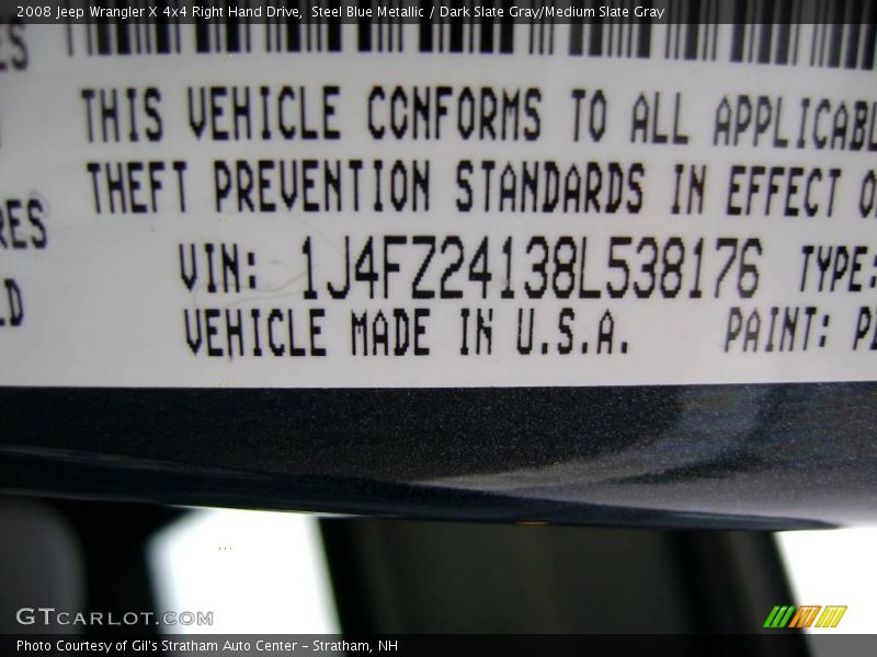 Steel Blue Metallic / Dark Slate Gray/Medium Slate Gray 2008 Jeep Wrangler X 4x4 Right Hand Drive