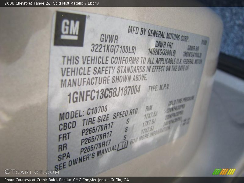 Gold Mist Metallic / Ebony 2008 Chevrolet Tahoe LS