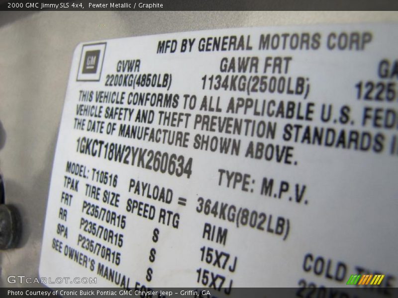 Pewter Metallic / Graphite 2000 GMC Jimmy SLS 4x4