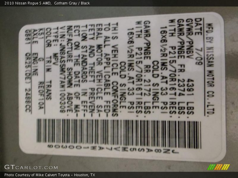 Gotham Gray / Black 2010 Nissan Rogue S AWD