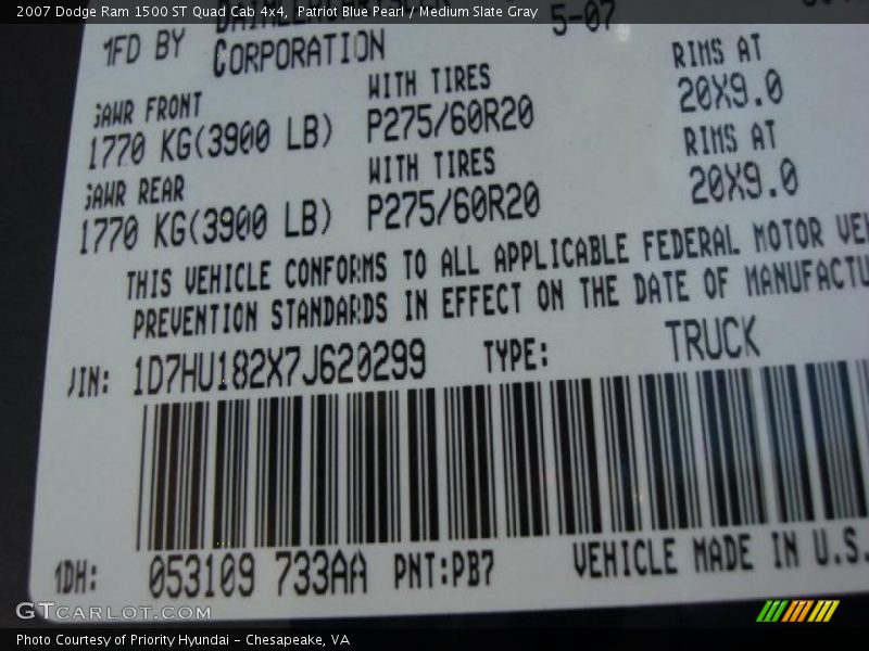 Patriot Blue Pearl / Medium Slate Gray 2007 Dodge Ram 1500 ST Quad Cab 4x4