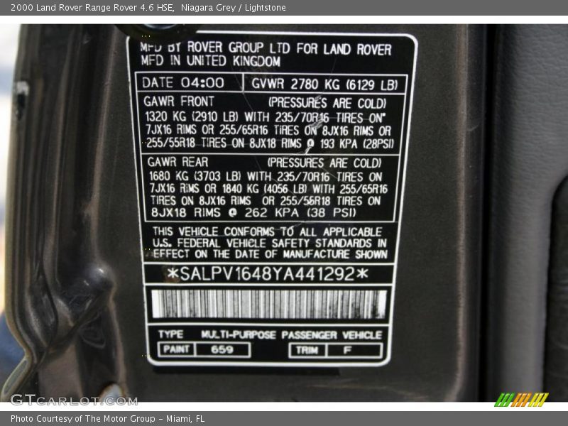 2000 Range Rover 4.6 HSE Niagara Grey Color Code 659