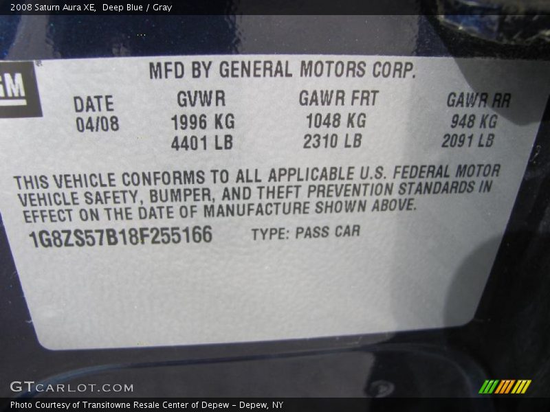 Deep Blue / Gray 2008 Saturn Aura XE